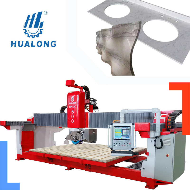 Hualong HKNC-500 5 צירים CNC גשר מסור מכונת חיתוך וכרסום שיש אריחי שיש מכונת חיתוך אוטומטי