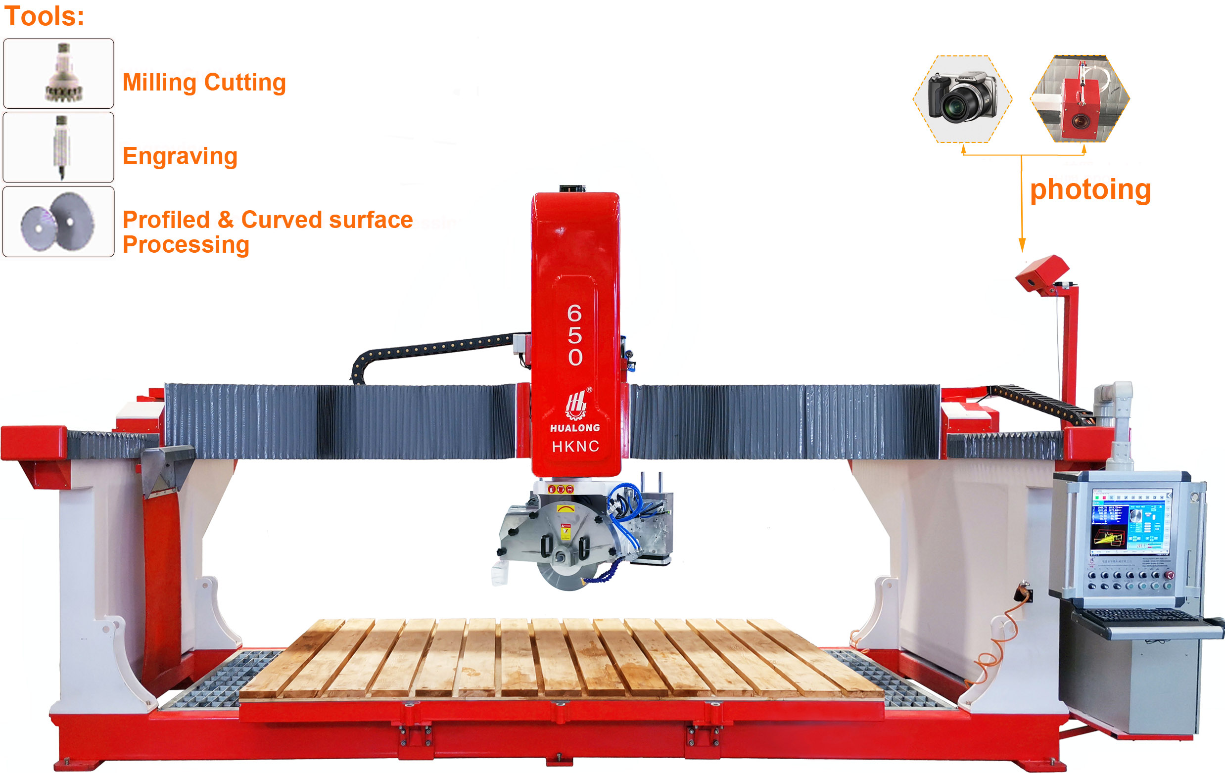 מכונת חיתוך גשר אבן CNC אוטומטית 5 צירים לעיבוד משטחים מורכבים חריטה כרסום קידוח עם ציור CAD