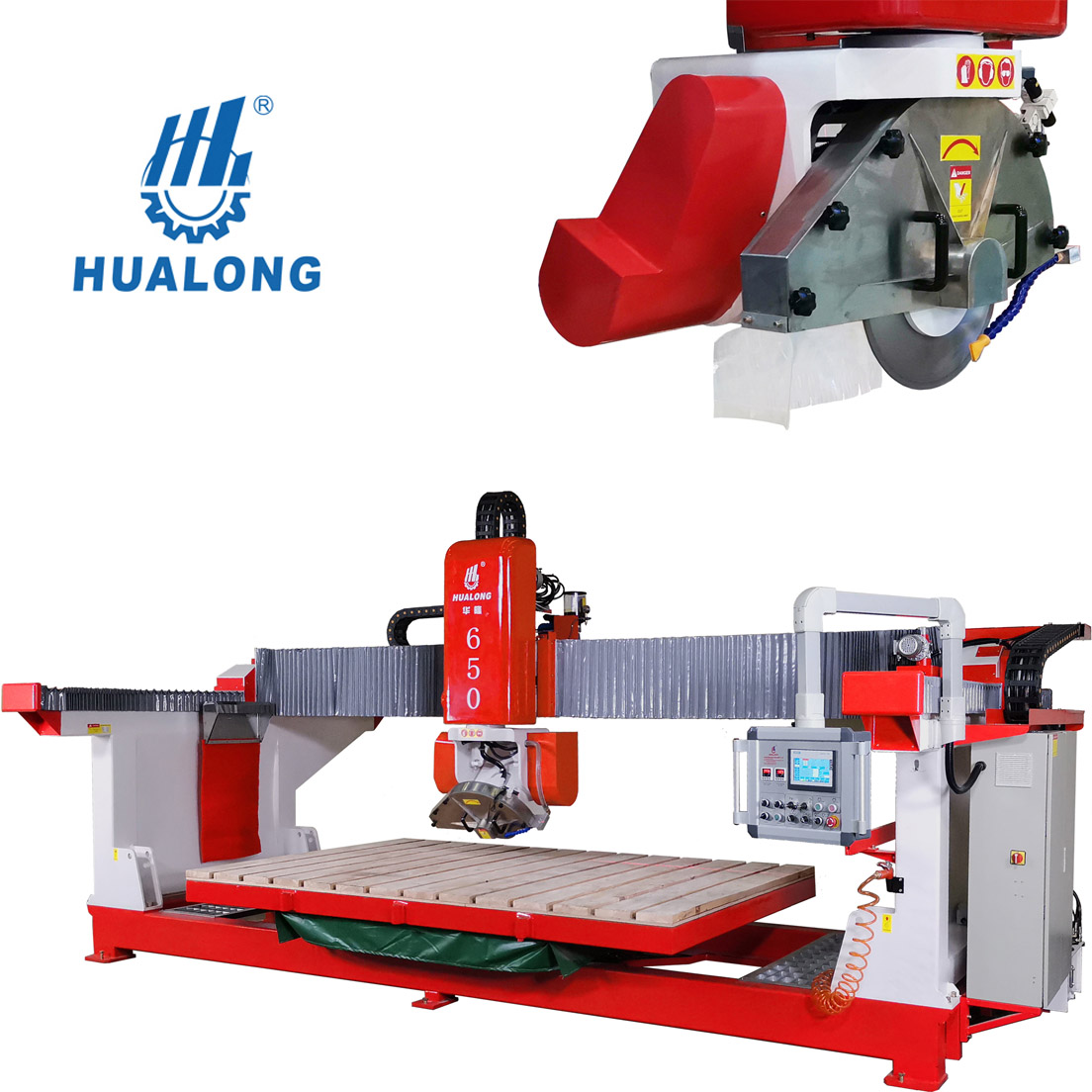 Hualong HLSQ-650 אוטומטית CNC אבן שיש גרניט קוורץ מכונת חיתוך אריחי עם מערכת בקרת סימנס PLC